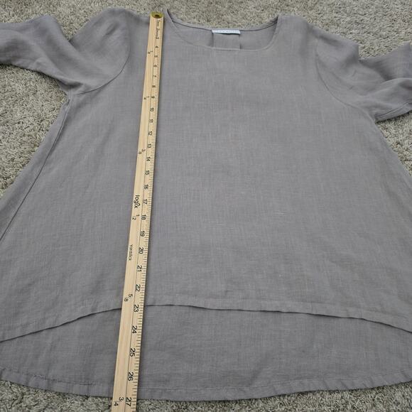 Bryan Walker Women’s Linen Flare Sleeve Blouse Taupe Sz S Minimalist Boho Resort - Picture 12 of 13